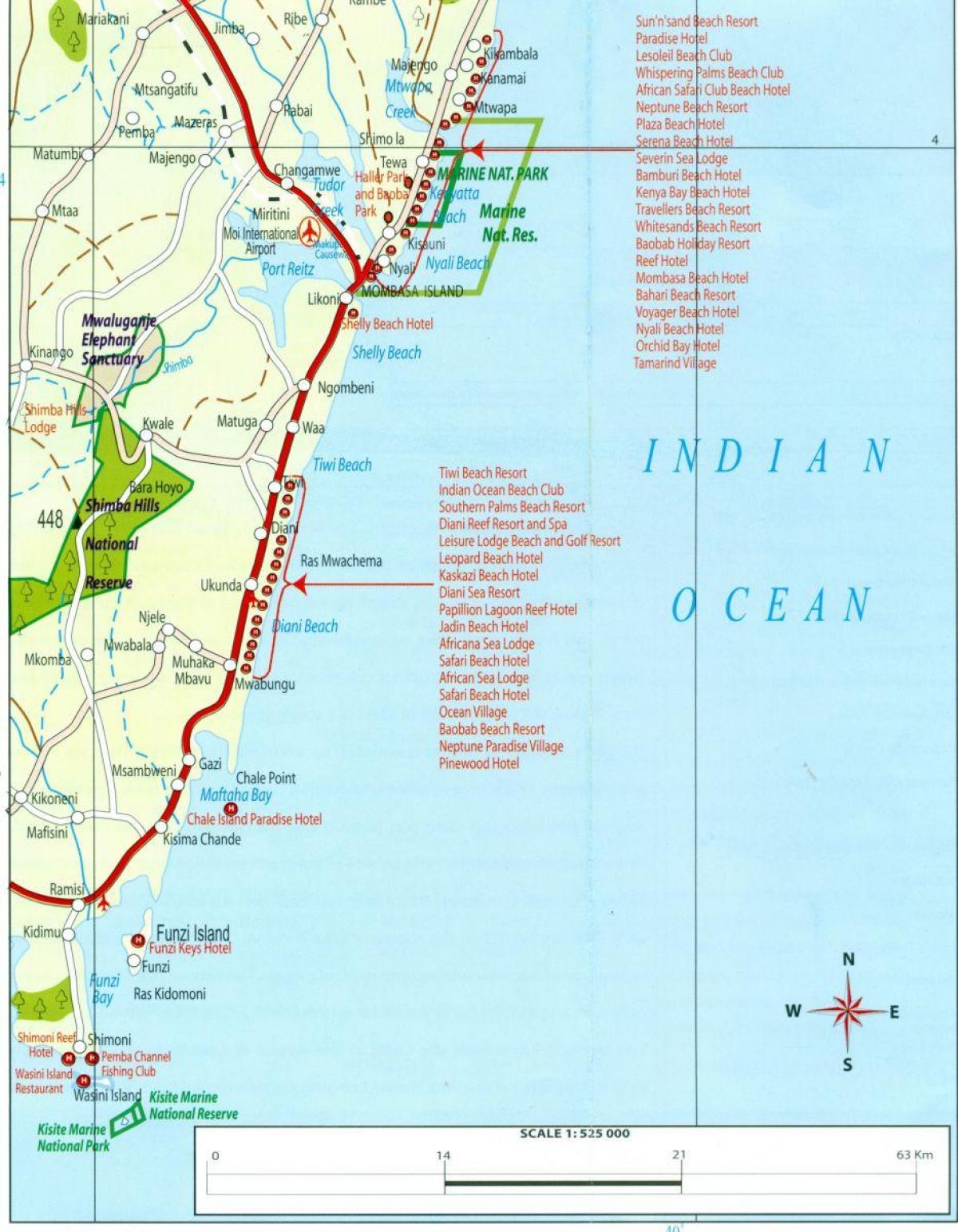 mapa de la costa de Kenia