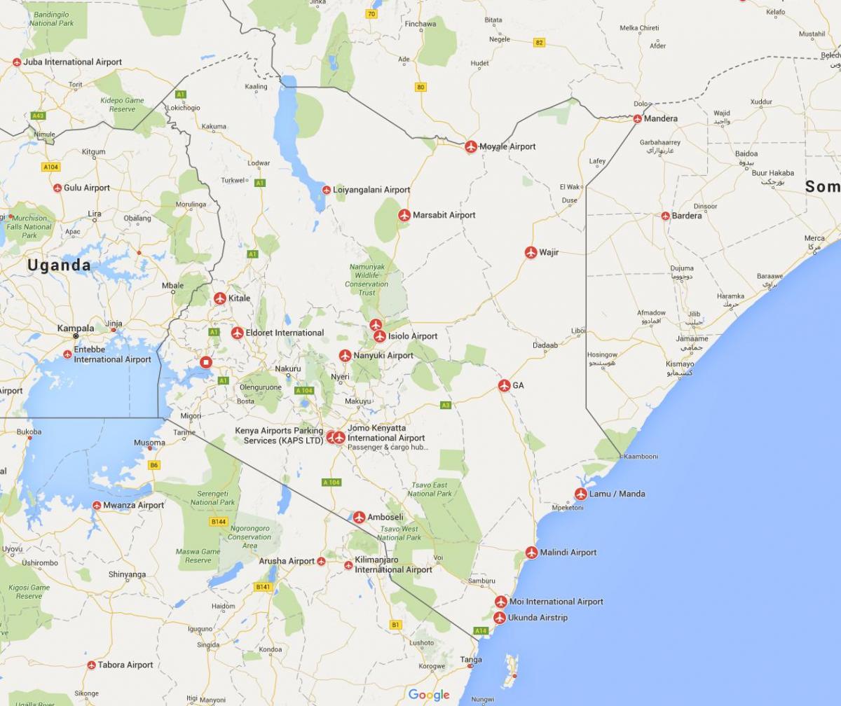 mapa de los aeropuertos de Kenia
