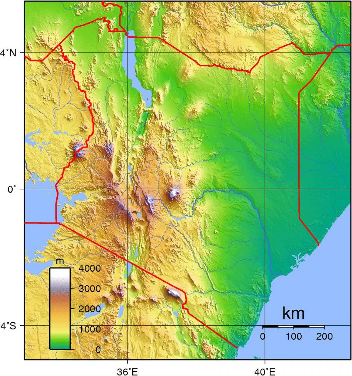 Kenia mapa de elevación
