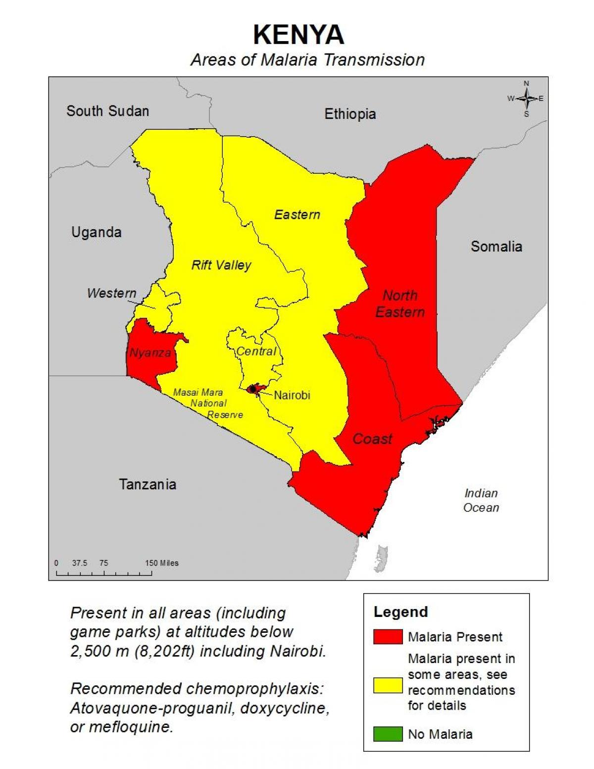 mapa de Kenia malaria