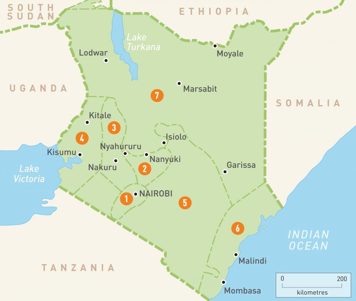 mapa de Kenia mostrando provincias
