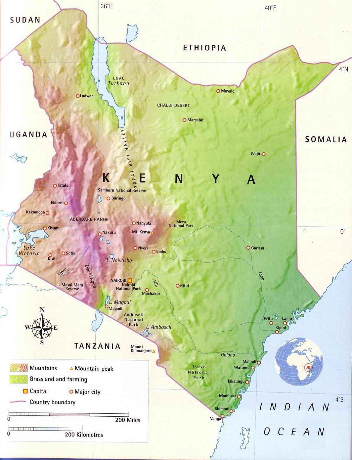 mapa de montañas de Kenia