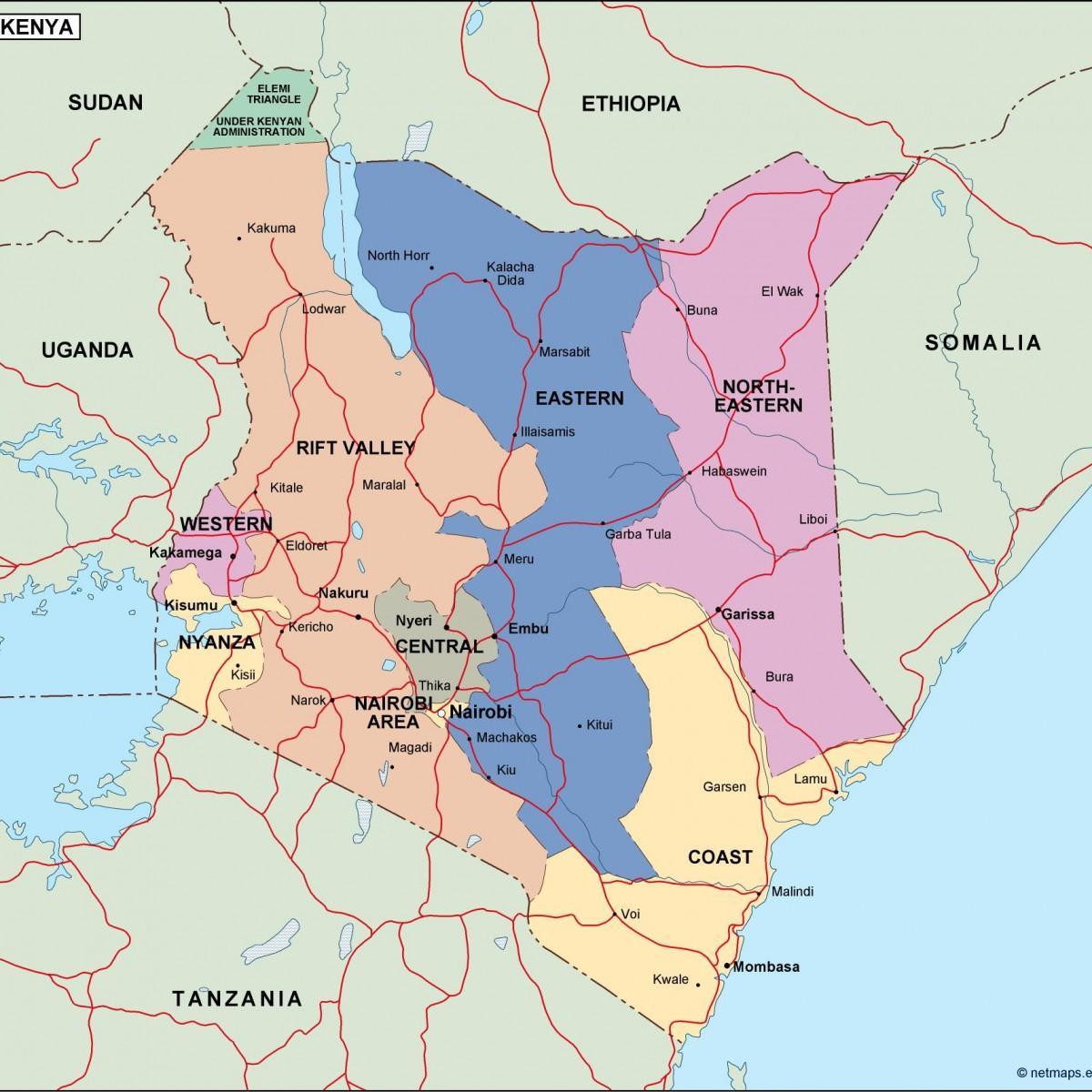mapa de mapa político de Kenia