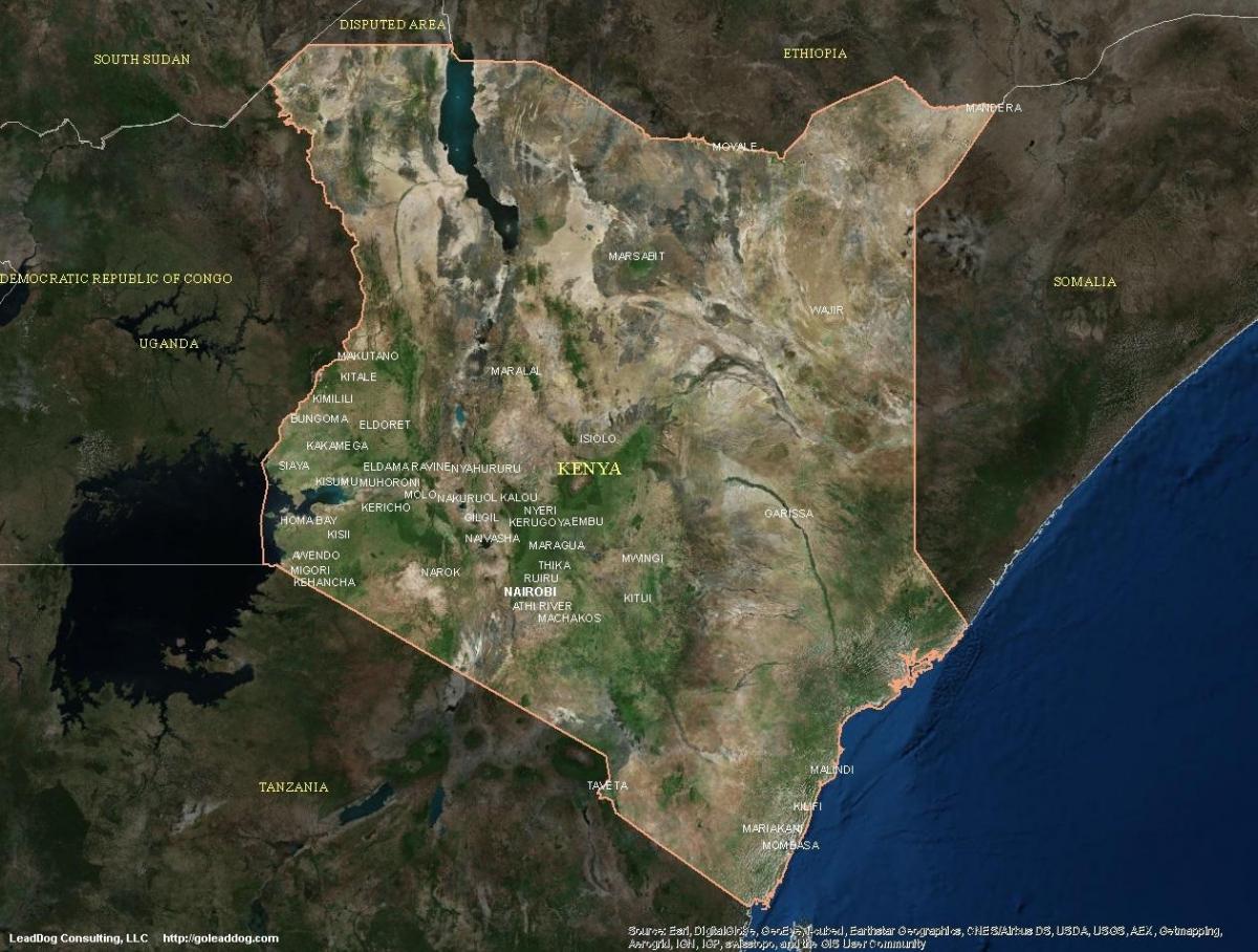mapa de mapa satelital de Kenia