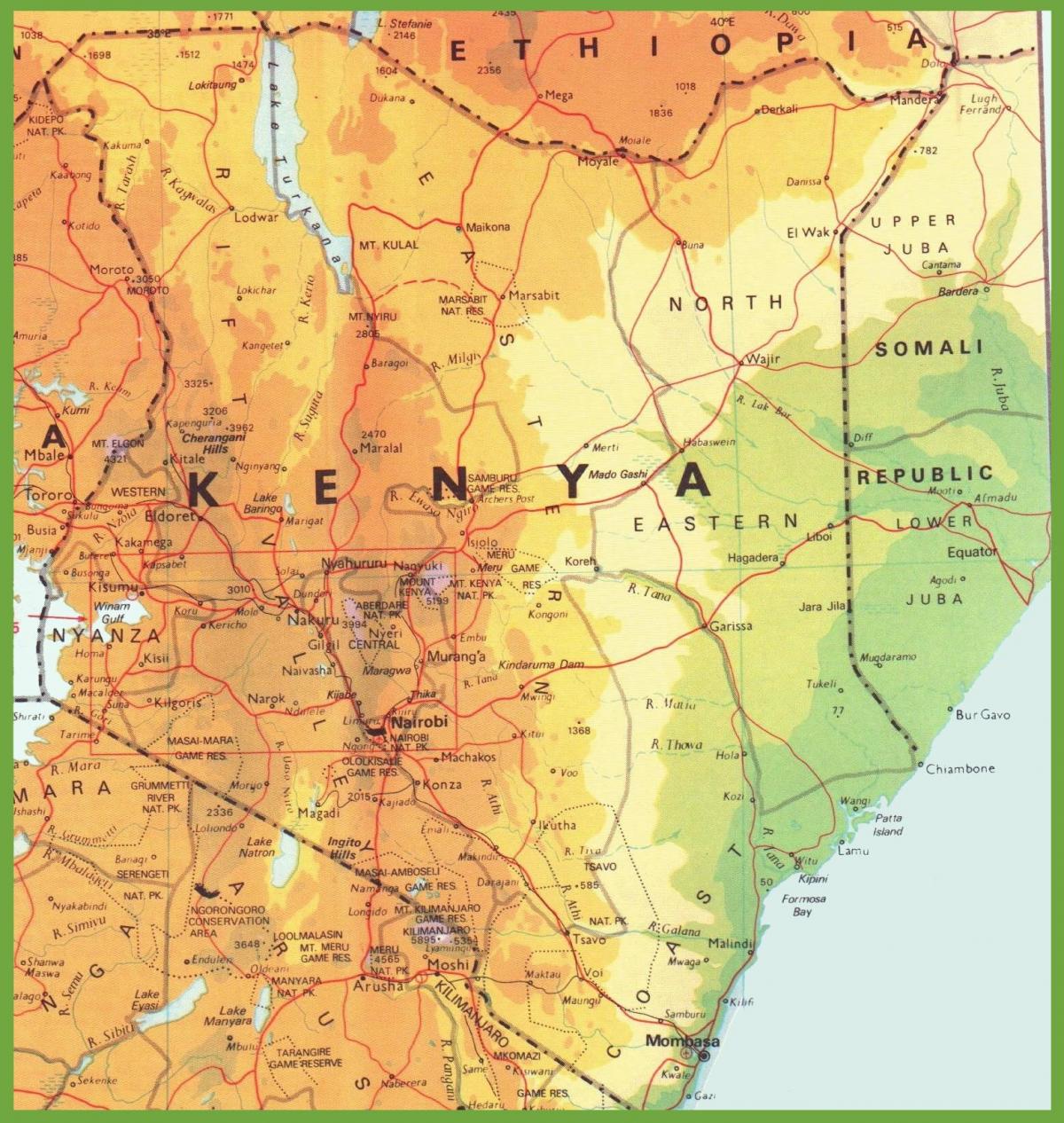 mapa de Kenia mostrando ciudades