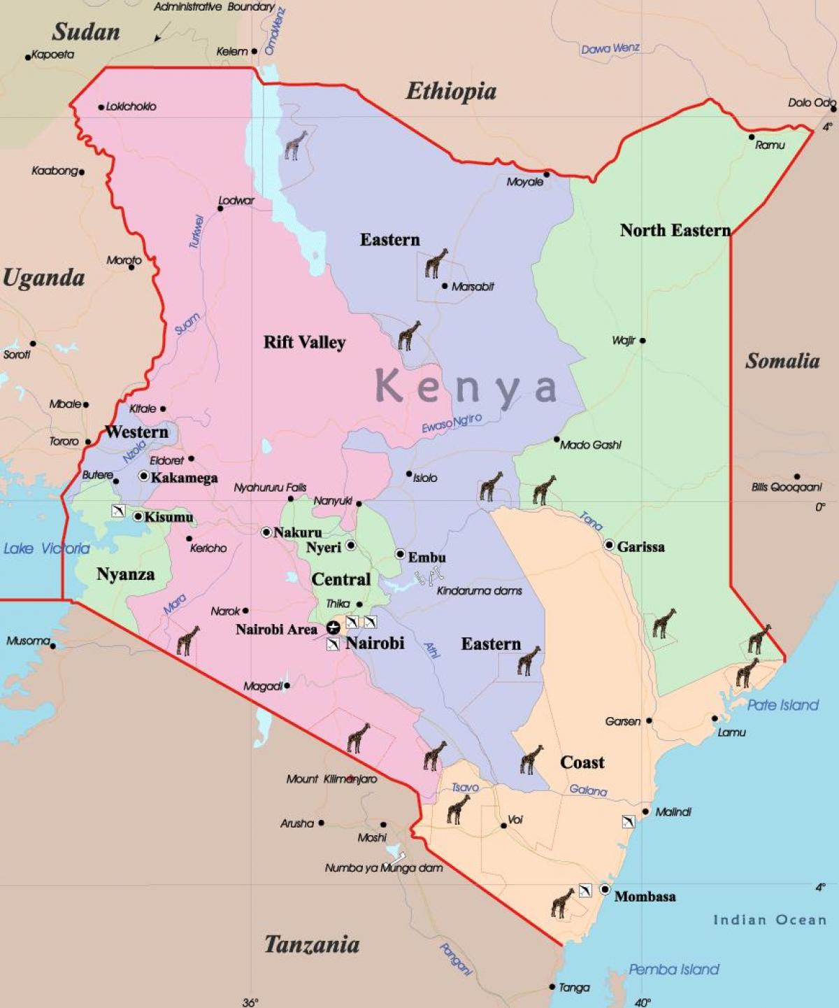 mapa de Kenia idioma