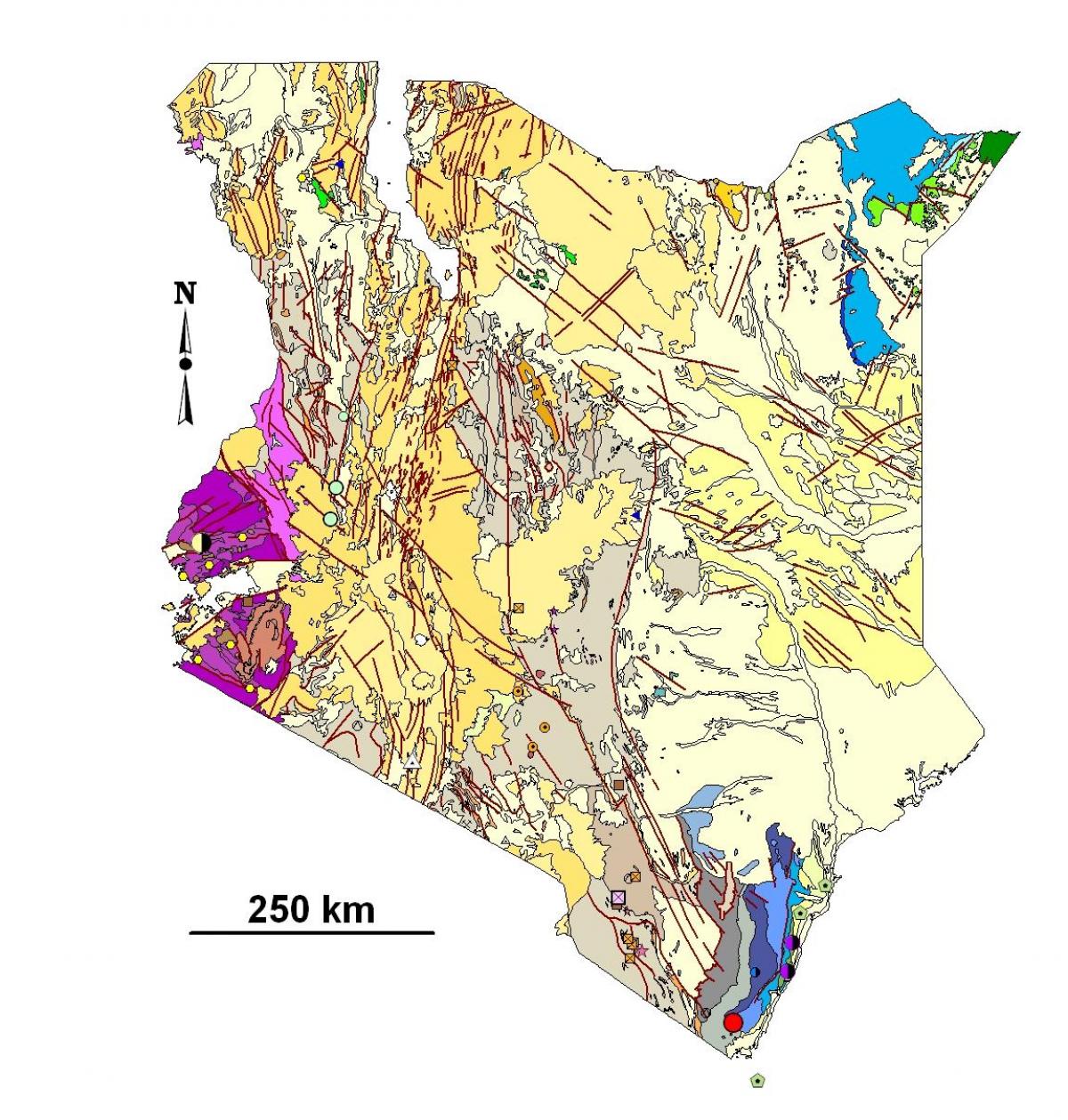 mapa de Kenia de los recursos minerales