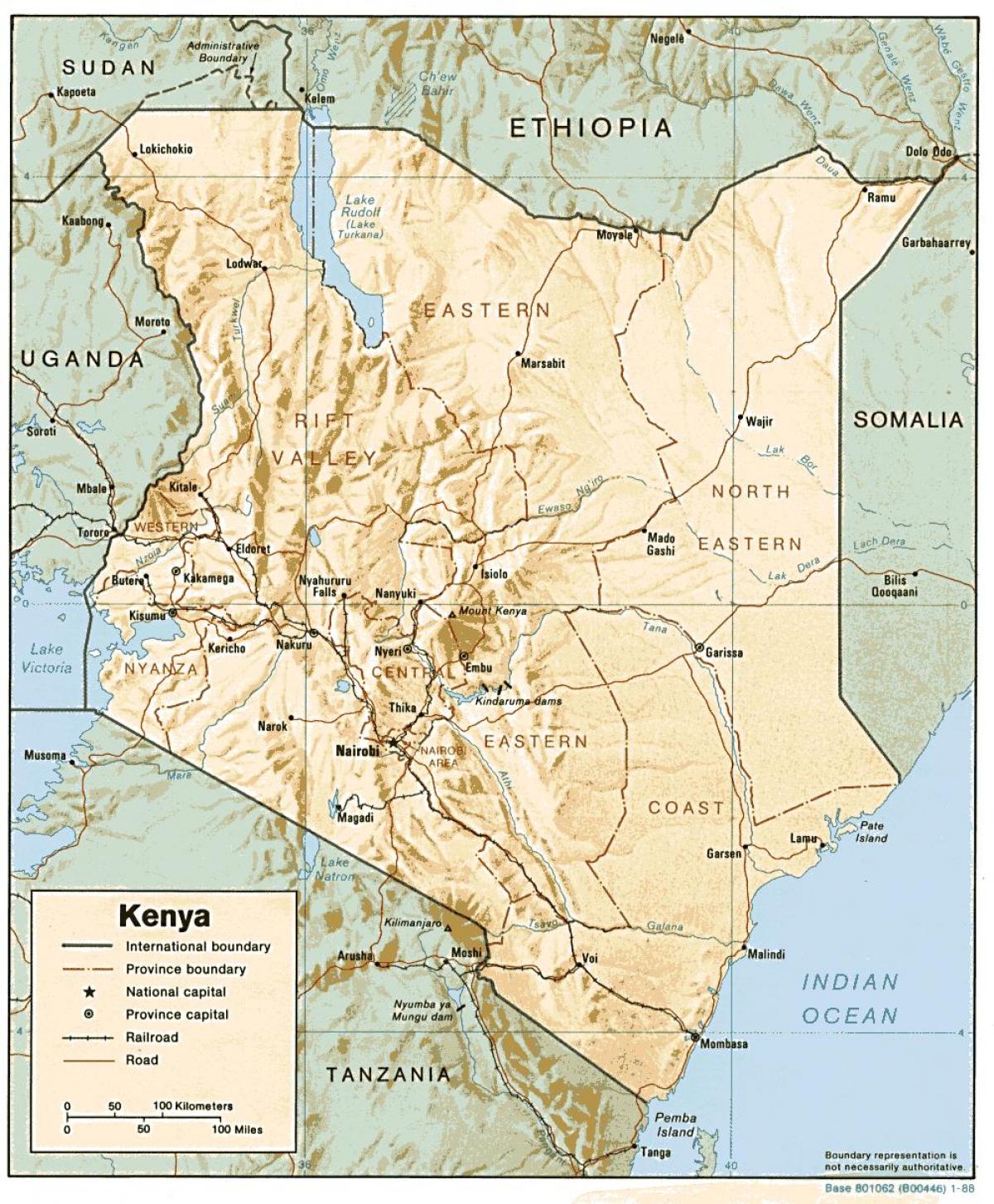 mapa de Kenia mostrando las principales ciudades