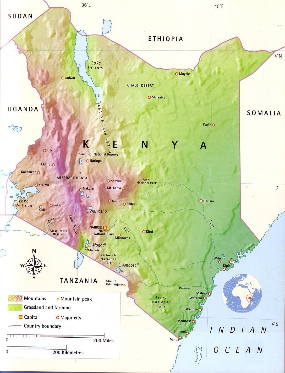 mapa de montañas de Kenia