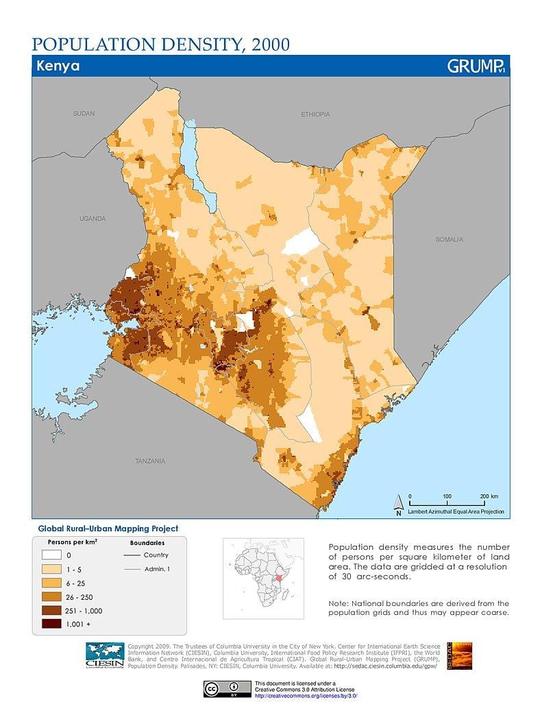 Kenia densidad de población mapa