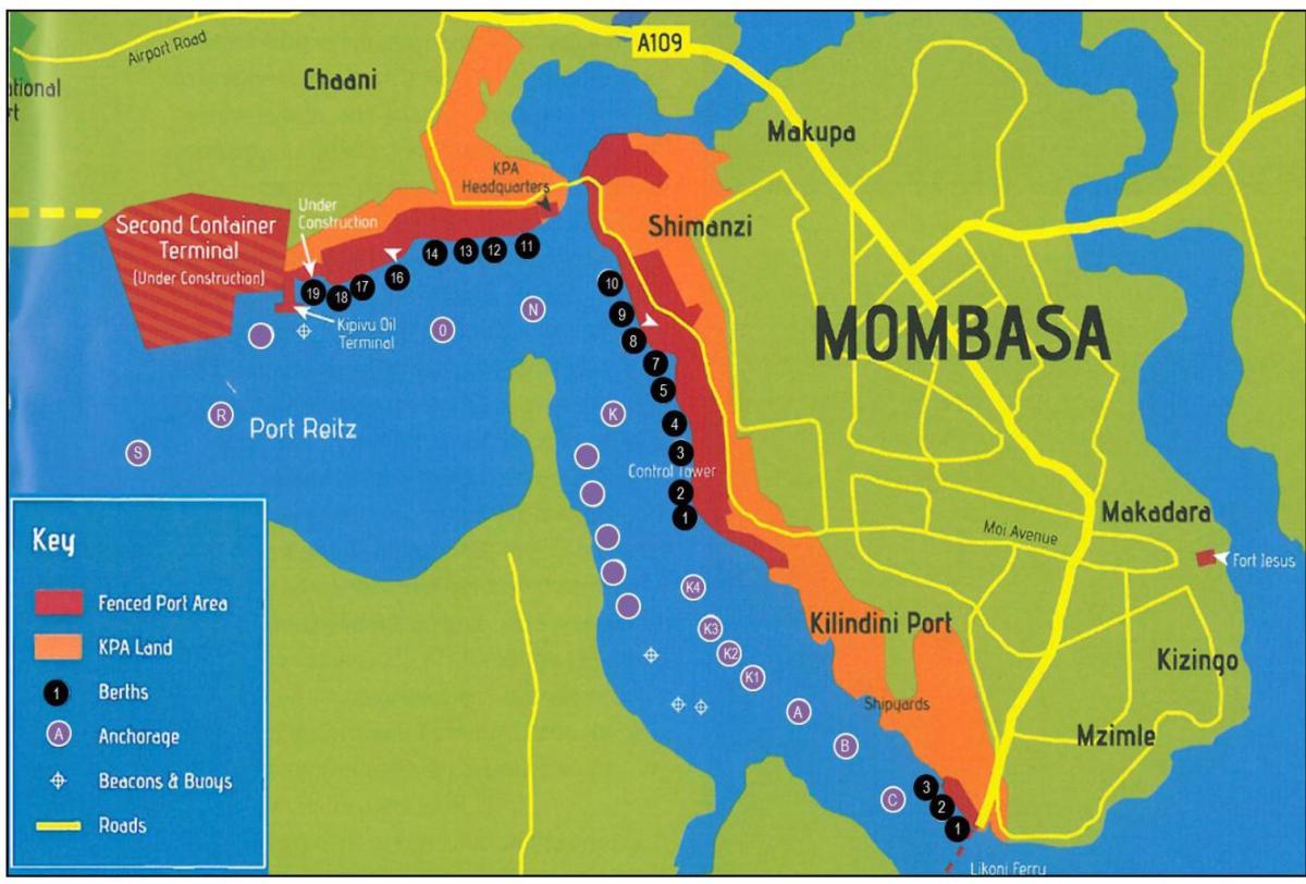 mapa de mombasa, Kenia