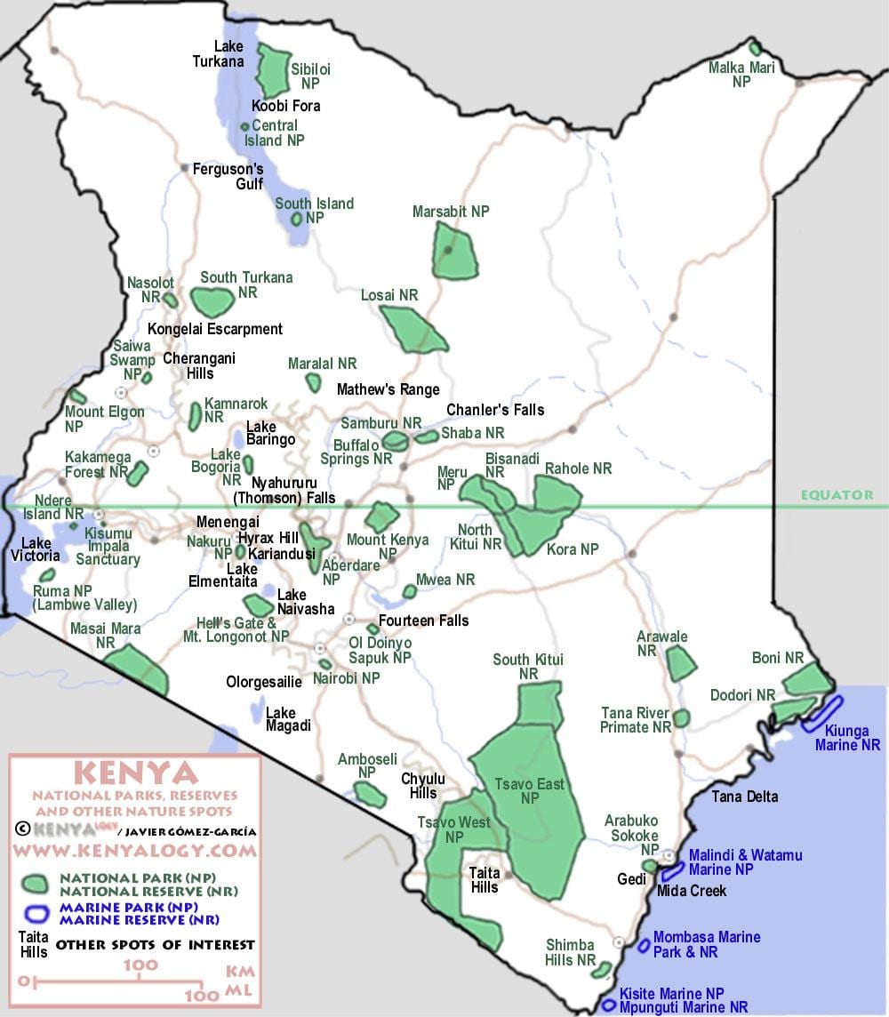 mapa de safari en Kenia 