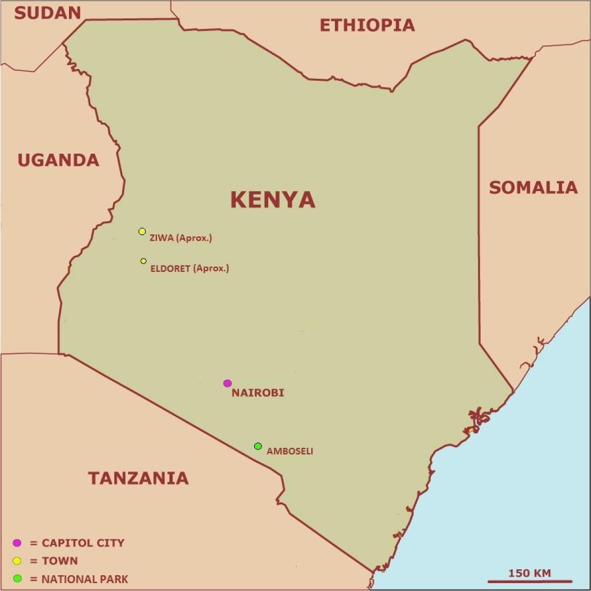 mapa de mapa sencillo de Kenia