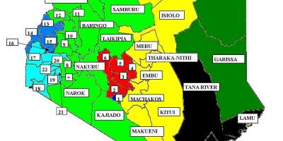 Mapa de 47 condados en Kenia 