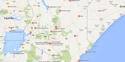 Mapa de los aeropuertos de Kenia
