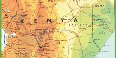 Mapa de Kenia mostrando ciudades